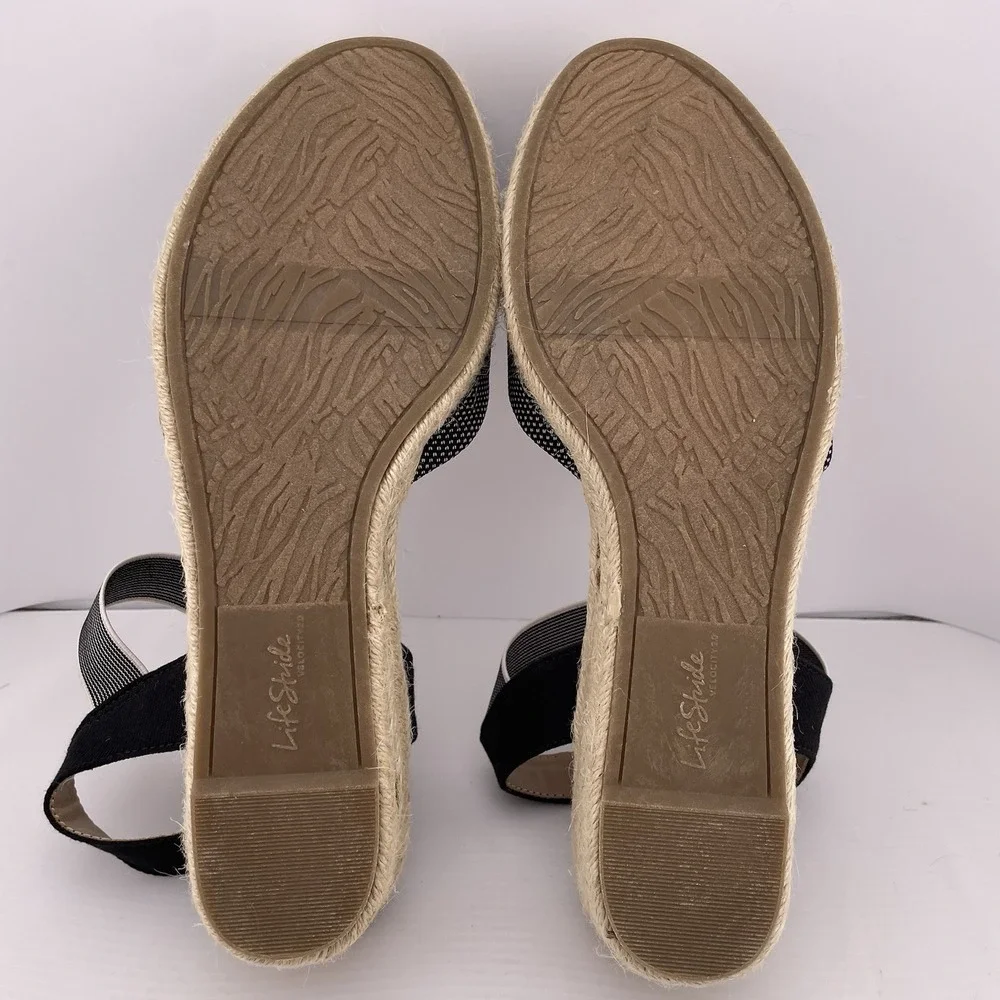 Lifestride Kimmie Espadrille Wedge Black Polkadot Shock‎ Absorption Women 9.5 M